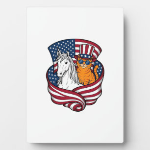 Plaque Photo Chat patriotique et licorne vintage vecteur concep