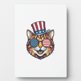Plaque Photo Chat Patriotique Gravure Vintage Design de T-Shirt