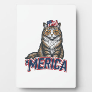 Plaque Photo Chat Patriotique Merica Vintage Gravure Maillot Co