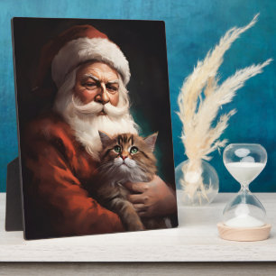 Plaque Photo Chat Persan avec le Père Noël Fête de Noël