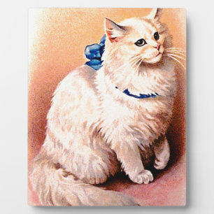 Plaque Photo Chat vintage avec Bleu Bow