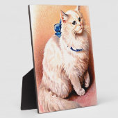 Plaque Photo Chat vintage avec Bleu Bow (Côté)