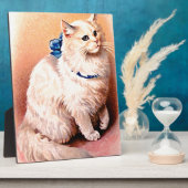 Plaque Photo Chat vintage avec Bleu Bow (Côté)