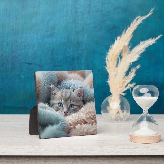 Plaque Photo Chaton duveteux dans une couverture douce (Insitu)