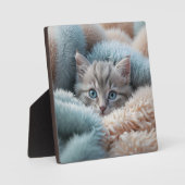 Plaque Photo Chaton duveteux dans une couverture douce (Recto)