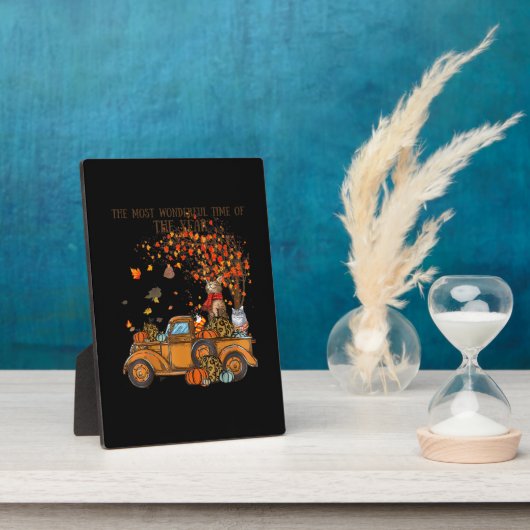 Plaque Photo Chats Automne Camion plein Citrouille Automne Arbr (Côté)