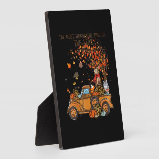 Plaque Photo Chats Automne Camion plein Citrouille Automne Arbr (Côté)