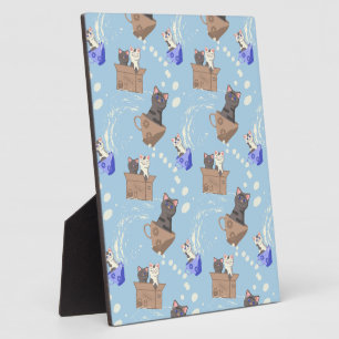 Plaque Photo Chats en boîte et gouttes de lait sur bleu