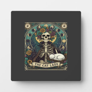 Plaque Photo Chatte Dame Haloween Squelette Floral Lune Boussol