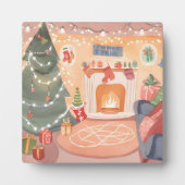 Plaque Photo Cheminée de Noël à l'aquarelle (Devant)