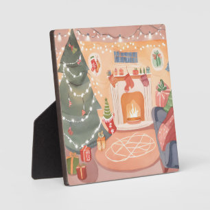 Plaque Photo Cheminée de Noël Watercolor