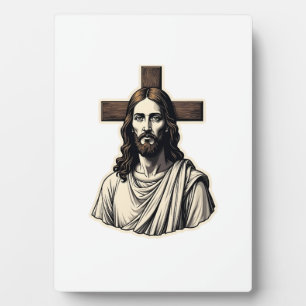 Plaque Photo Chemise à gravure vintage portrait de Jésus Croix