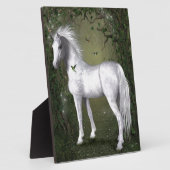 Plaque Photo Cheval blanc dans les bois avec des colibris (Côté)