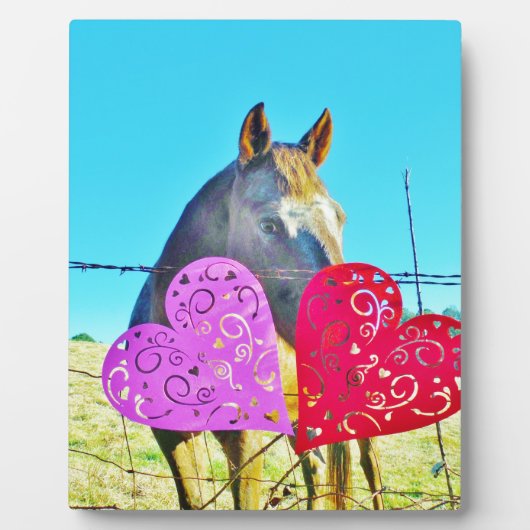 Plaque Photo Cheval blanc et Brown Valentine Coeurs (Devant)