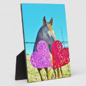 Plaque Photo Cheval blanc et Brown Valentine Coeurs (Côté)