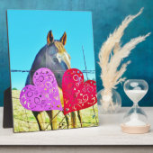Plaque Photo Cheval blanc et Brown Valentine Coeurs (Côté)