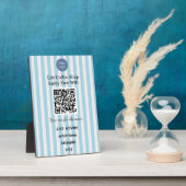Plaque Photo Chic Light Blue & White Stripes QR Code Wifi (Côté)