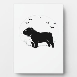 Plaque Photo Chien Bouledogue Anglais � Silhouette de la Lune d