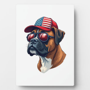 Plaque Photo Chien Boxer portant du blanc rouge bleu
