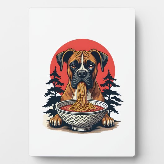Plaque Photo Chien Boxer Vintage mangeant du Ramen Coucher de s (Devant)