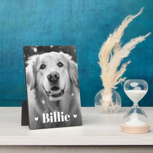 Plaque Photo Chien chat nom coeurs (Côté)