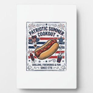 Plaque Photo Chien Chaud Patriotique Barbecue Vintage
