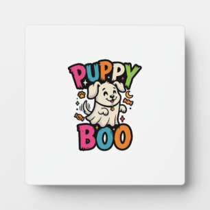 Plaque Photo Chien Chiot Boo d'Halloween