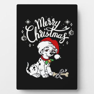 Plaque Photo Chien dalmatien chiot dans un chapeau de Noël Sant