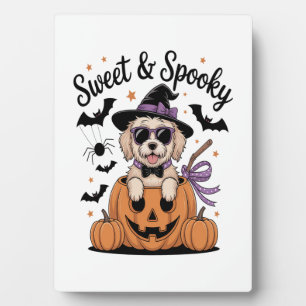 Plaque Photo Chien de Halloween doux et effrayant