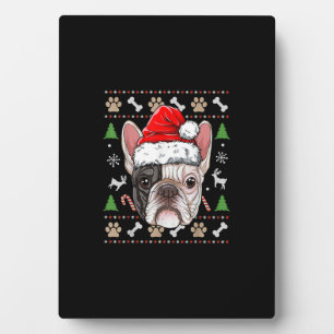 Plaque Photo Chien de noël en français père Noël avec cadeau ca