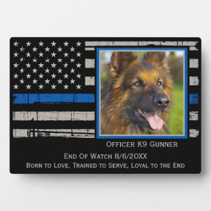 Plaque Photo Chien de police de la ligne bleue mince Officier K