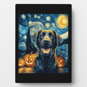 Plaque Photo Chien Labrador noir mignon Halloween Jack O Lanter