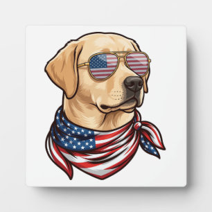 Plaque Photo Chien Lunettes de soleil Drapeau Usa Bandana