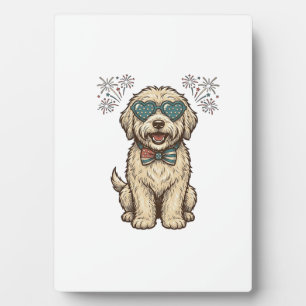 Plaque Photo Chien Patriotique Feu d'Artifice Vintage Design de
