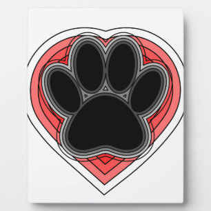 Plaque Photo Chien Paw Dans Le Coeur Rouge Avec Les Outlines