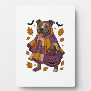 Plaque Photo Chien Pitpull Fantôme Halloween