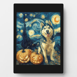 Plaque Photo Chien Sibérien Husky Mignon Halloween Jack O Lante