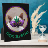 Plaque Photo Chihuahua mignon Happy Mardi Gras masque étincelan (Côté)
