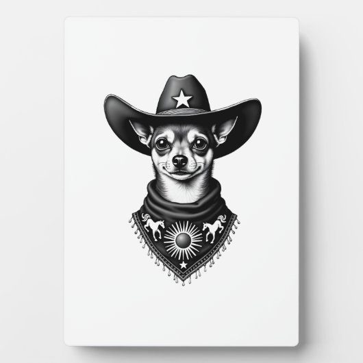 Plaque Photo Chihuahua vintage style cow-boy gravure western D (Devant)