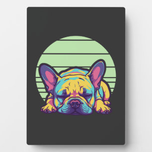 Plaque Photo chiot bouledogue français coloré endormi