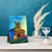 Plaque Photo Chiot dans une boîte, Joyeux Noël (Côté)