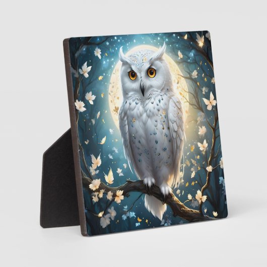 Plaque Photo Chouette À Neige Avec Éperche, (Recto)