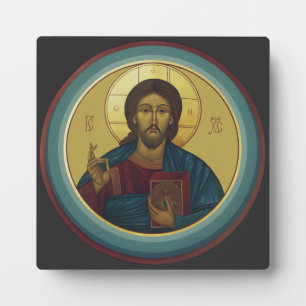 Plaque Photo Christ Pantocrator Mosaïque Byzantine Ronde