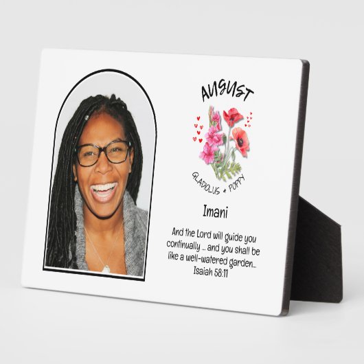 Plaque Photo Christian AOÛT Naissance Mois Fleur NOM PHOTO (Côté)