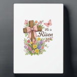 Plaque Photo Christian- He is Risen Floral Cross Religious East<br><div class="desc">Christian- He is Risen Floral Cross Religious Easter T-Shirt</div>