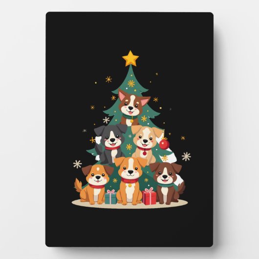 Plaque Photo Christmas Dog Tree T-Shirt Cute Funny Puppy Dogs X (Devant)
