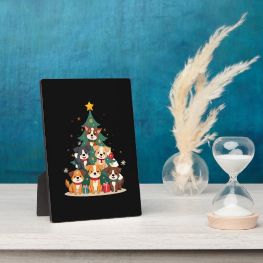Plaque Photo Christmas Dog Tree T-Shirt Cute Funny Puppy Dogs X (Côté)