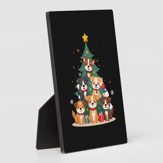 Plaque Photo Christmas Dog Tree T-Shirt Cute Funny Puppy Dogs X (Côté)