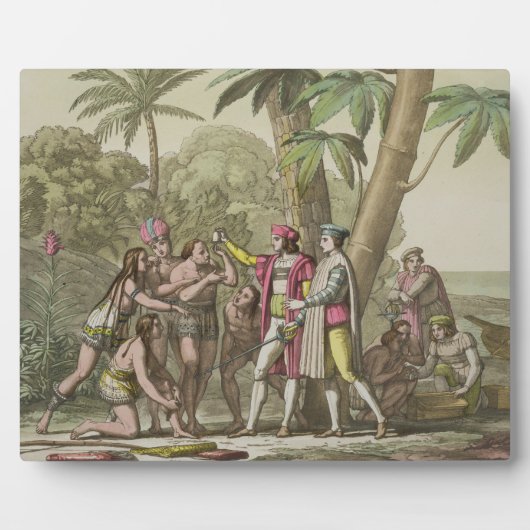 Plaque Photo Christophe Colomb (1451-1506) avec Amérindiens (Devant)