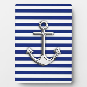 Plaque Photo Chrome Anchor on Navy Stripes